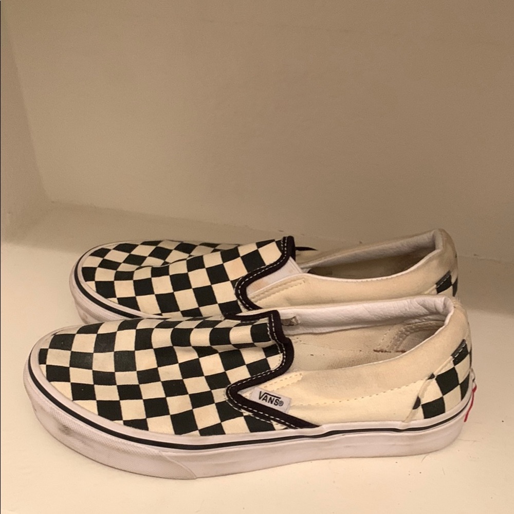 Vans Black and White Checkerboard Slip-On Sneakers - Picture 4 of 8